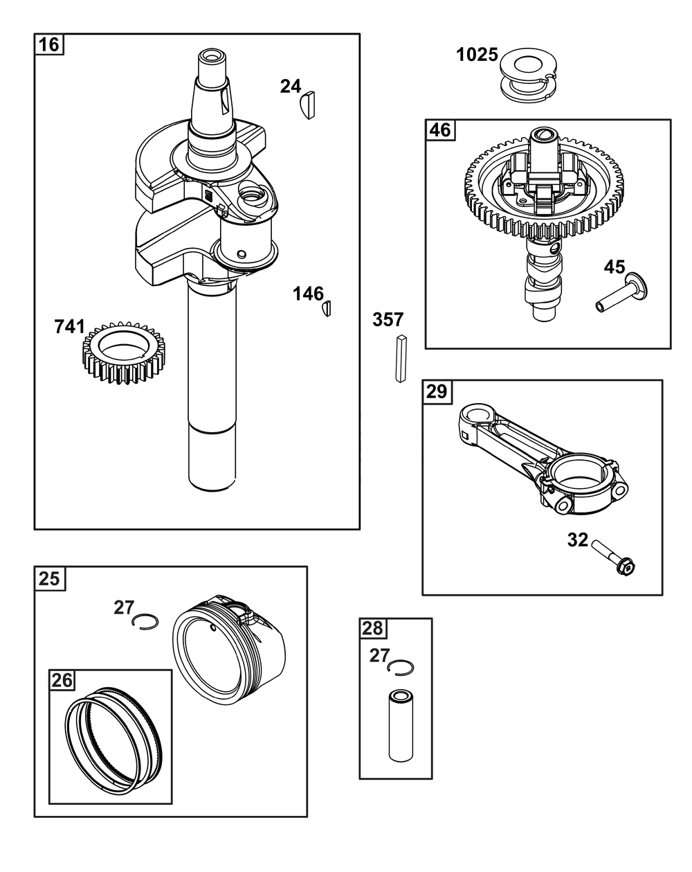 Crankshaft Group Diagram and Parts List for 385777-0137-B5 200000 - 399999 Briggs and Stratton Engine